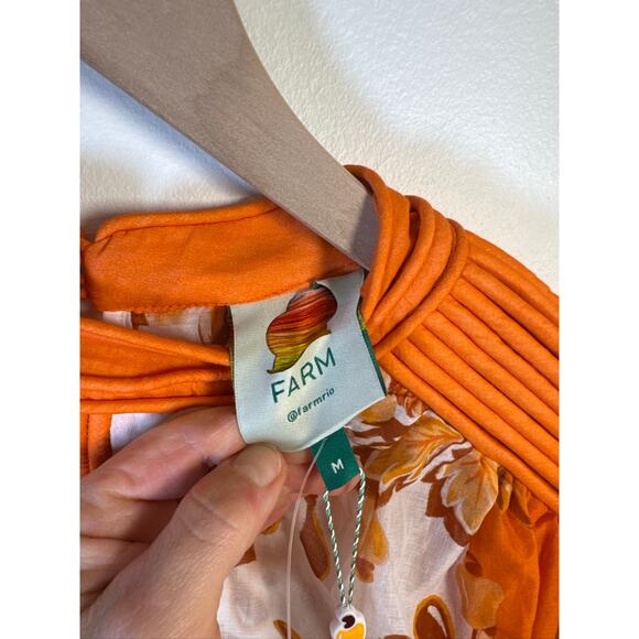 Farm Rio Aura Piping Trim Floral Print Blouse in Floral Orange Print, NWT Size M - Picture 5 of 9